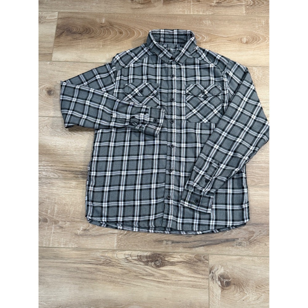 Mountain Hardwear Mens Med Plaid Flannel LS Button Up Down Shirt Gray Black Red - Picture 2 of 7